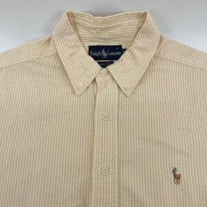 Ralph Lauren Button Down Shirt Men XL Yellow White Stripe Short Sleeve Cotton